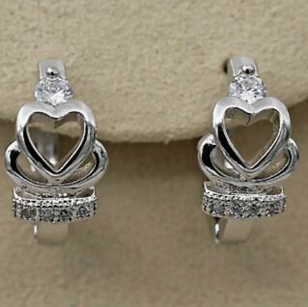 18k White Gold Crown & Heart Topaz Earrings